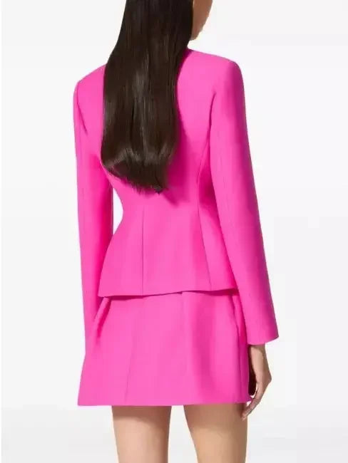 Bow-Embellished Hot Pink Single-Breasted Blazer - Jackets