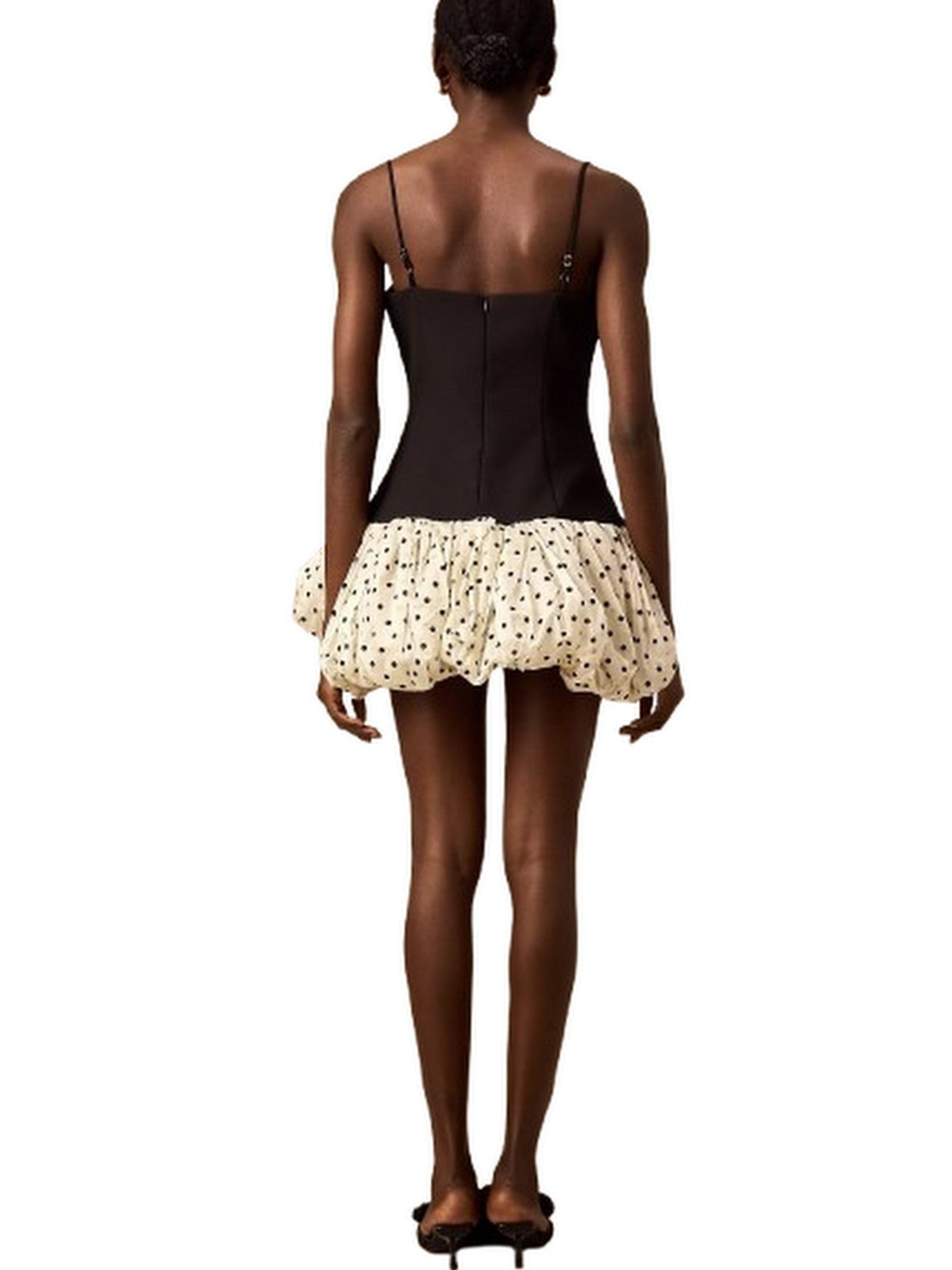 Bow-Embellished Mini Dress with Puff Polka Dot Skirt - Dresses