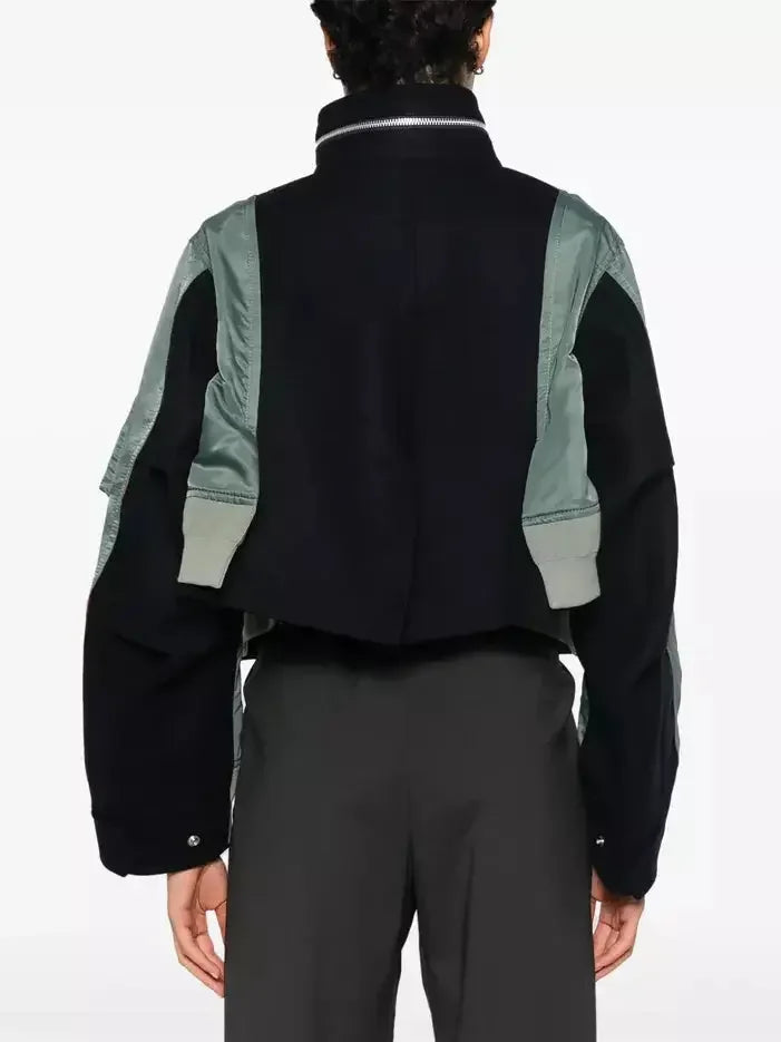 Boxy Paneled Two-Tone Bomber Jacket - Jackets