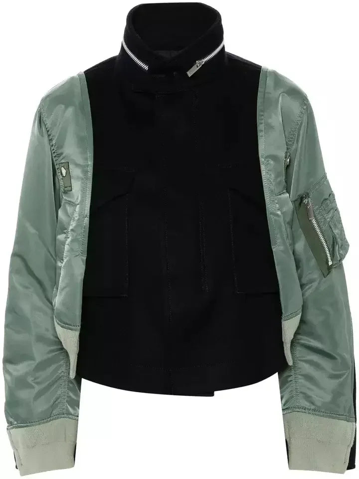 Boxy Paneled Two-Tone Bomber Jacket - Jackets