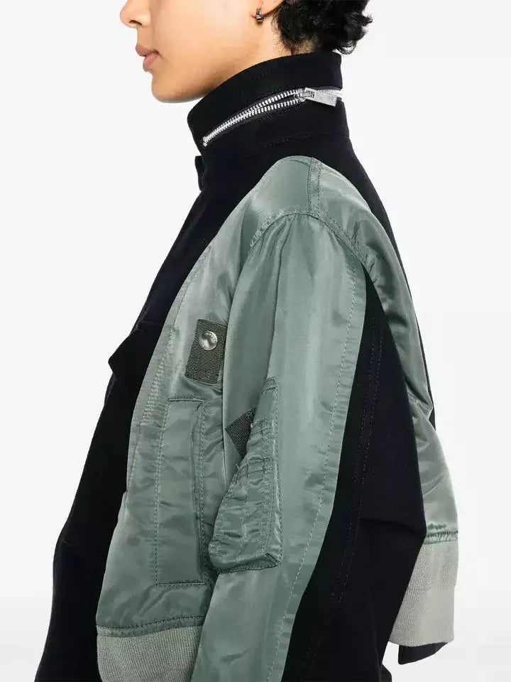 Boxy Paneled Two-Tone Bomber Jacket - Jackets