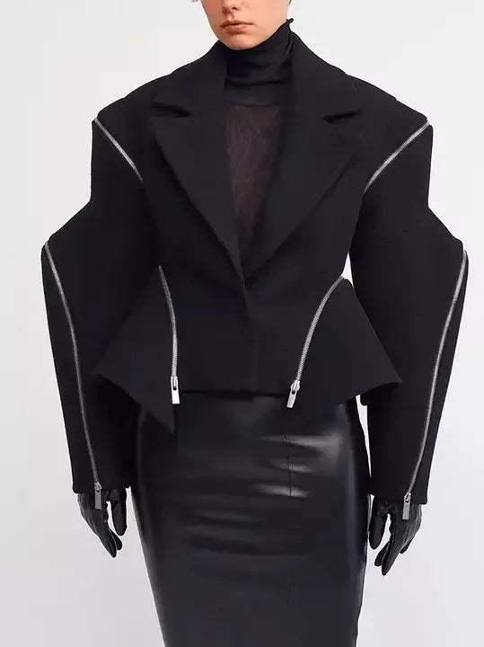 Boxy Sculptured Zip-Detail Jacket - Jackets