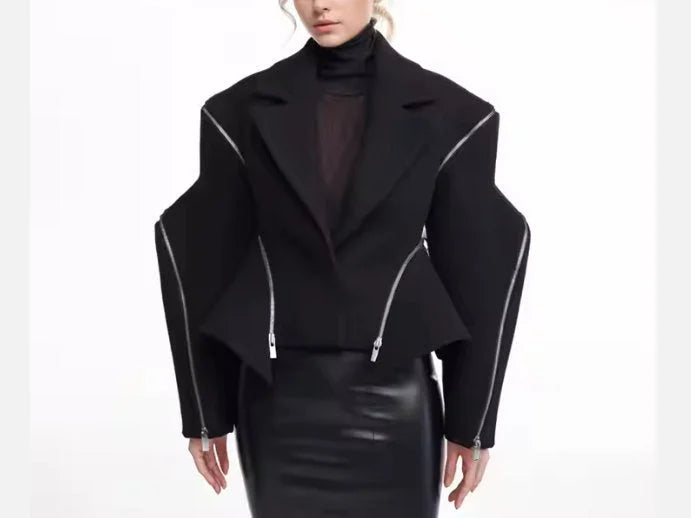 Boxy Sculptured Zip-Detail Jacket - Jackets