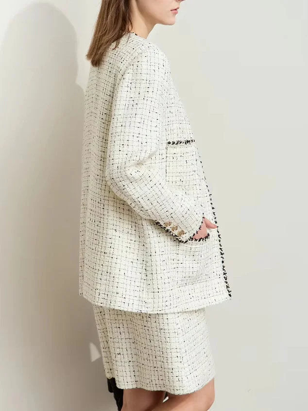 Braided-Trim Wool-Blend Tweed in Ivory - Jackets