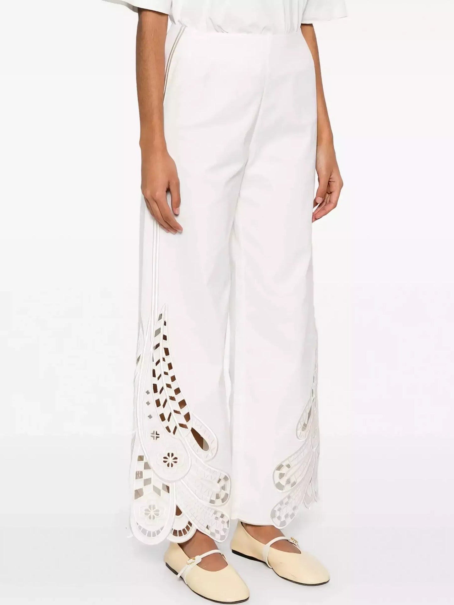Broderie Anglaise Cropped White Tank and Pant Set - Suits & Sets