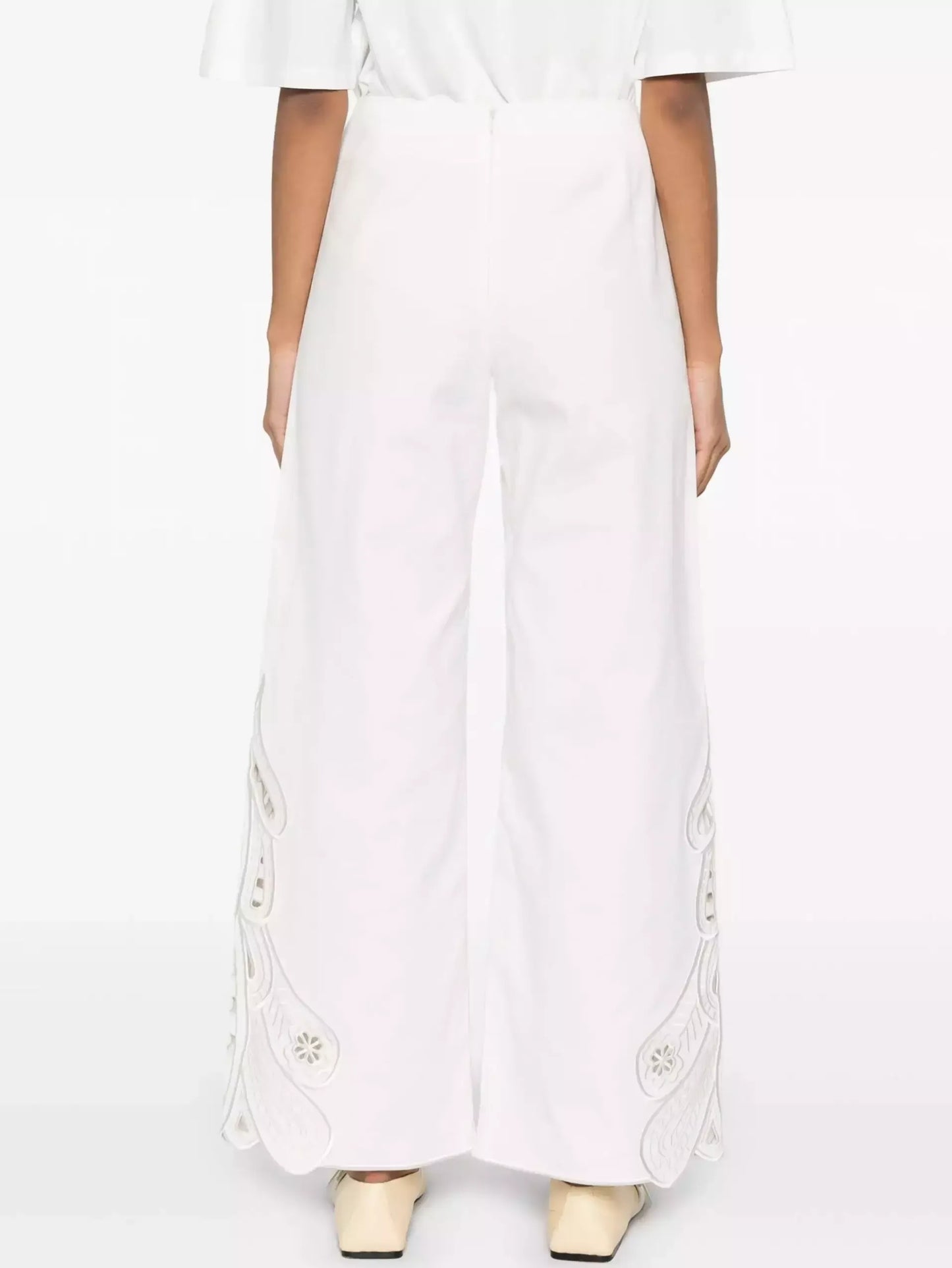 Broderie Anglaise Cropped White Tank and Pant Set - Suits & Sets