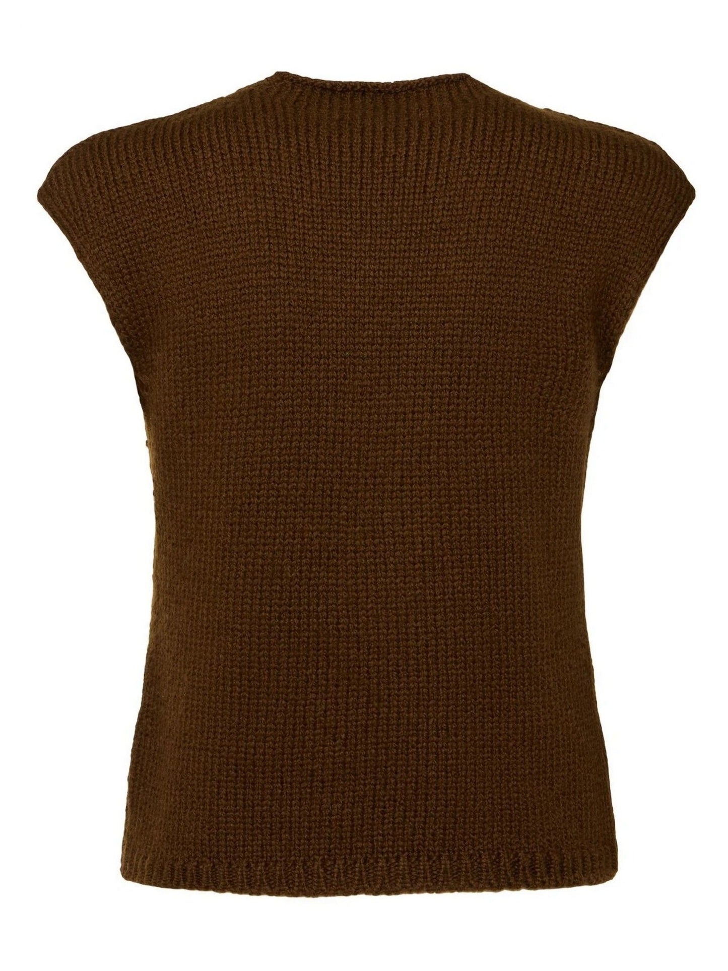Brown Cable Knit Sleeveless Sweater featuring a cozy, textured knitted vest design