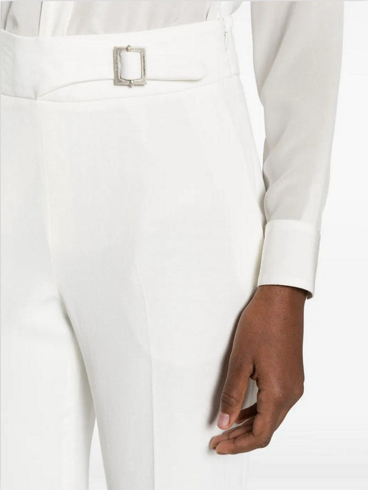 Buckle-Strap Tailored White Pants - Jeans & Pants