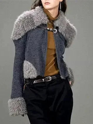Buckled Faux-Fur Patch Knit Cardigan - Sweaters & Knitwear