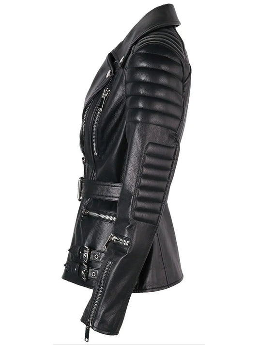 Buckled Leather Biker Jacket - Jackets