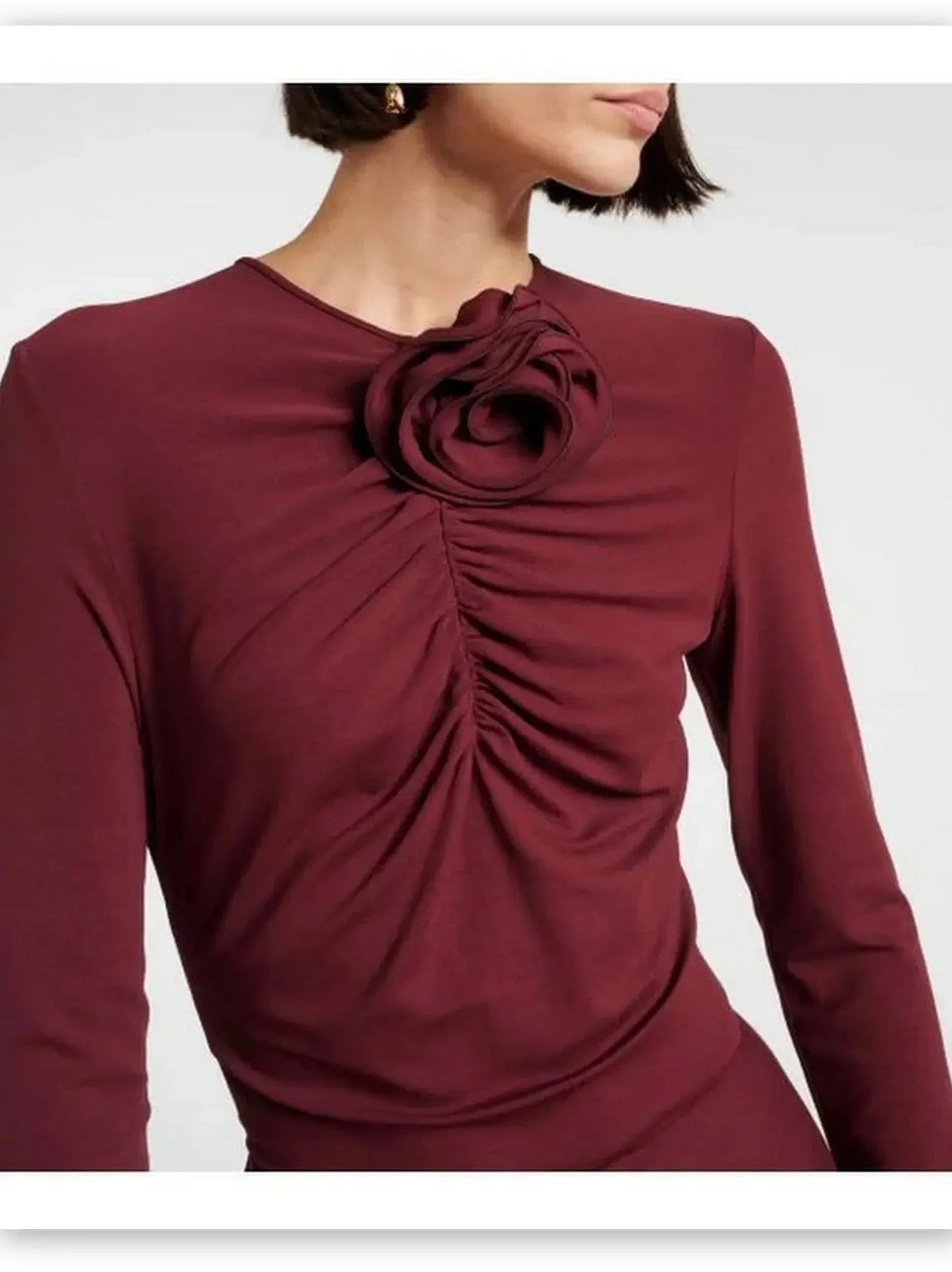 Burgundy Floral-Applique Ruched Jersey Maxi Dress - Dresses