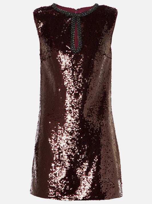 Stylish Burgundy Sequined Mini Dress with Keyhole design for any special occasion