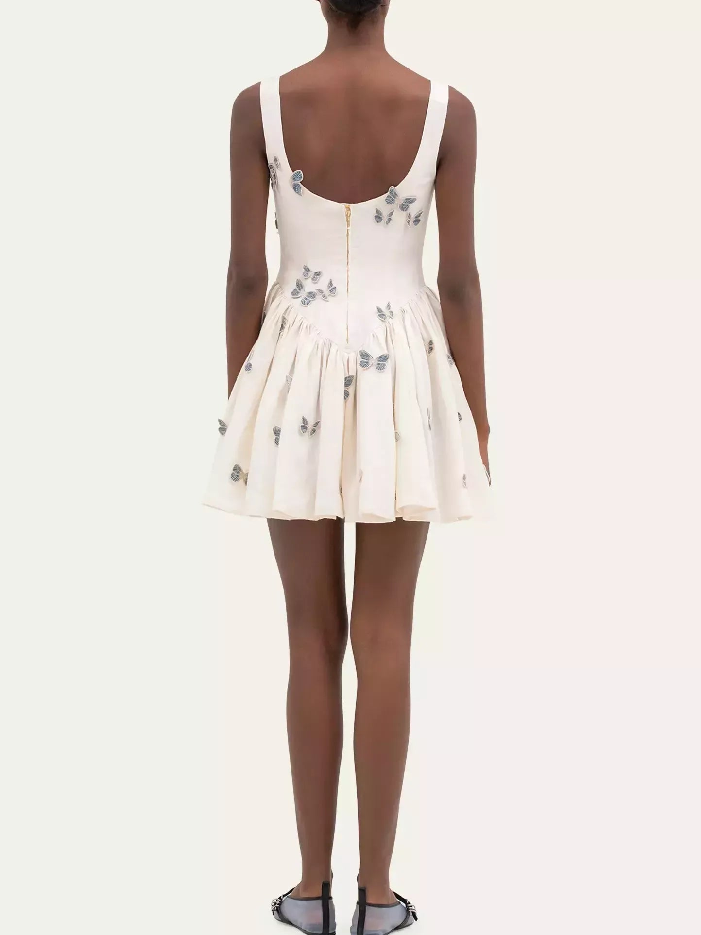 Butterfly Appliqued Fit and Flare Mini Dress - Dresses