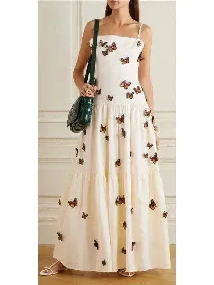Butterfly Monarca Appliquéd Tiered Linen Dress - Dresses