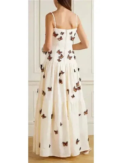 Butterfly Monarca Appliquéd Tiered Linen Dress - Dresses