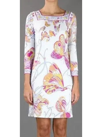 Butterfly Print Jersey Silk Shift Dress - Dresses