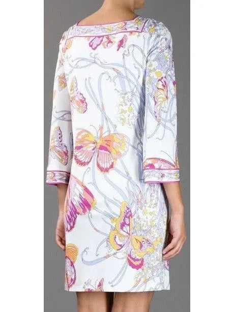 Butterfly Print Jersey Silk Shift Dress - Dresses