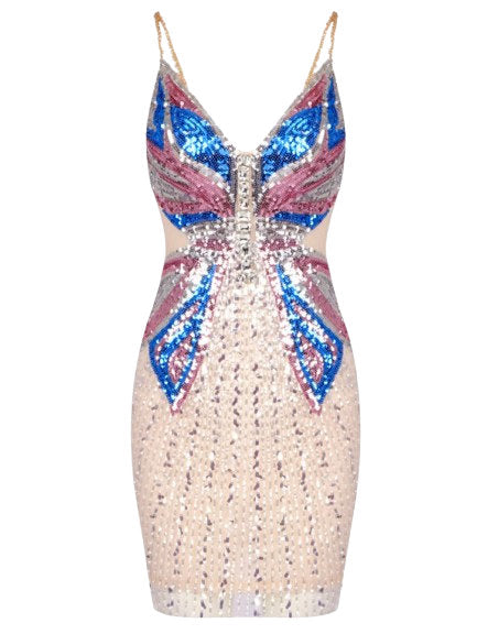 Butterfly Sequin-Embellished Crystal Mini Dress - Dresses
