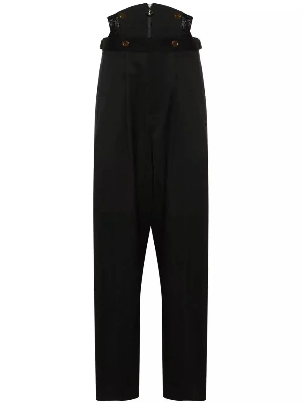 Button-Detail Corset High-Waist Black Pants - Jeans & Pants