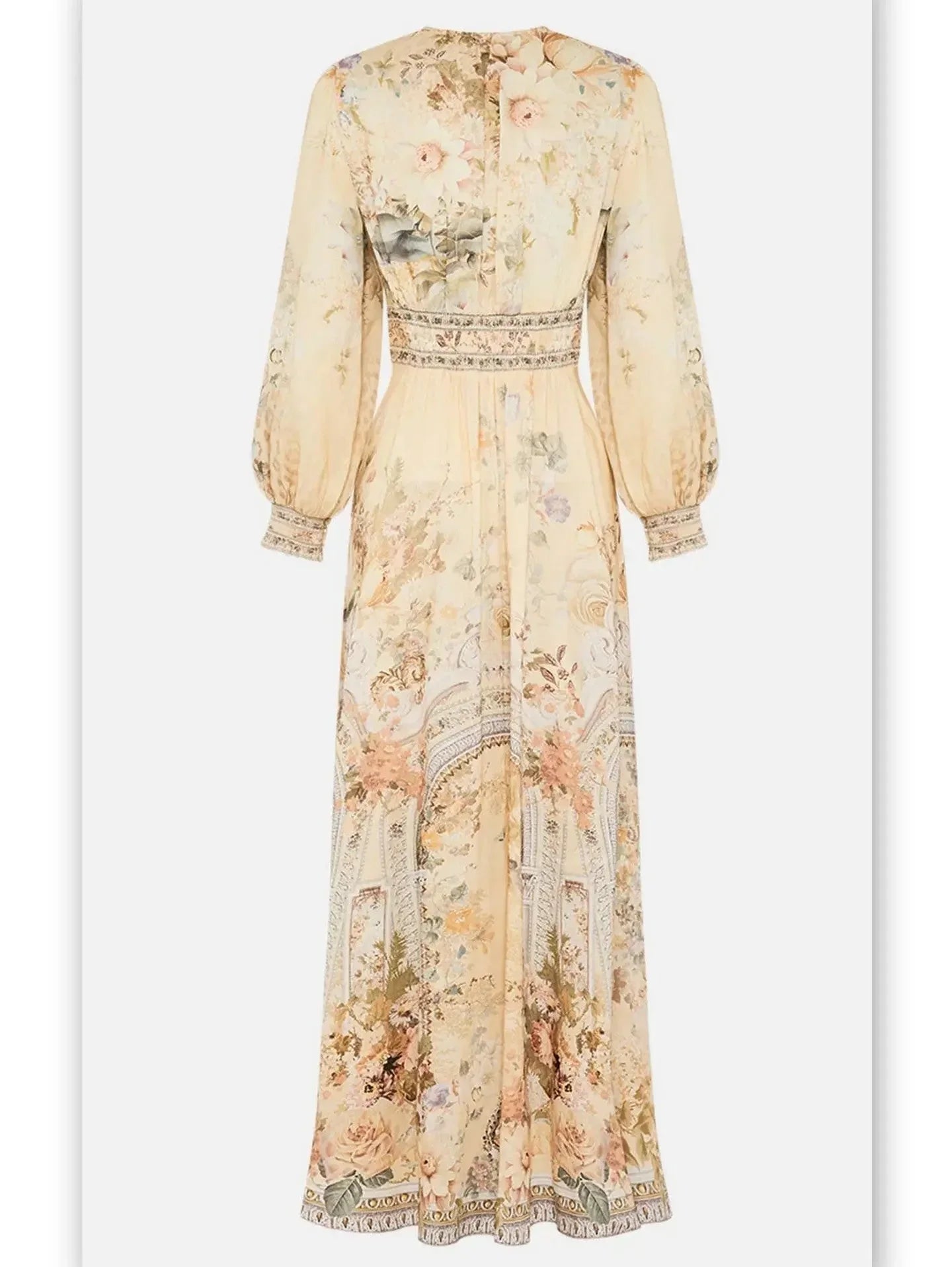 Button-Down Plunge V-Neck Maxi Dress with Fitted Waist - Dresses