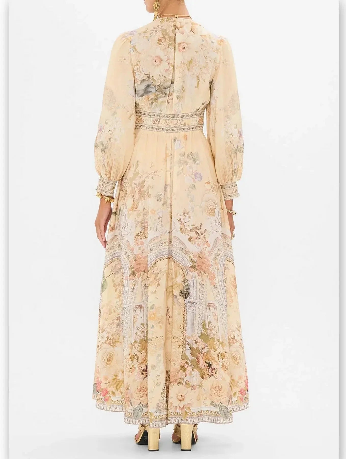 Button-Down Plunge V-Neck Maxi Dress with Fitted Waist - Dresses