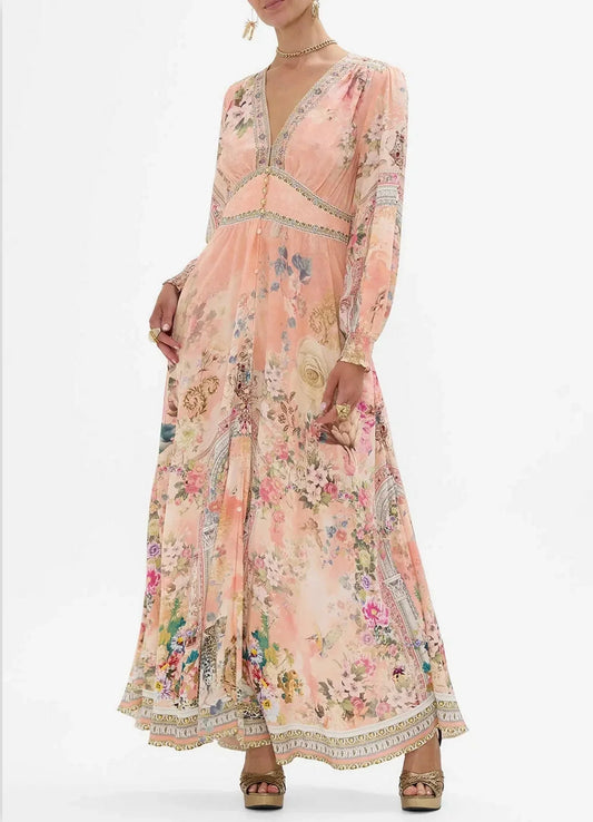 Button-Down Printed Silk Dress with Shaped Waistband - Dresses