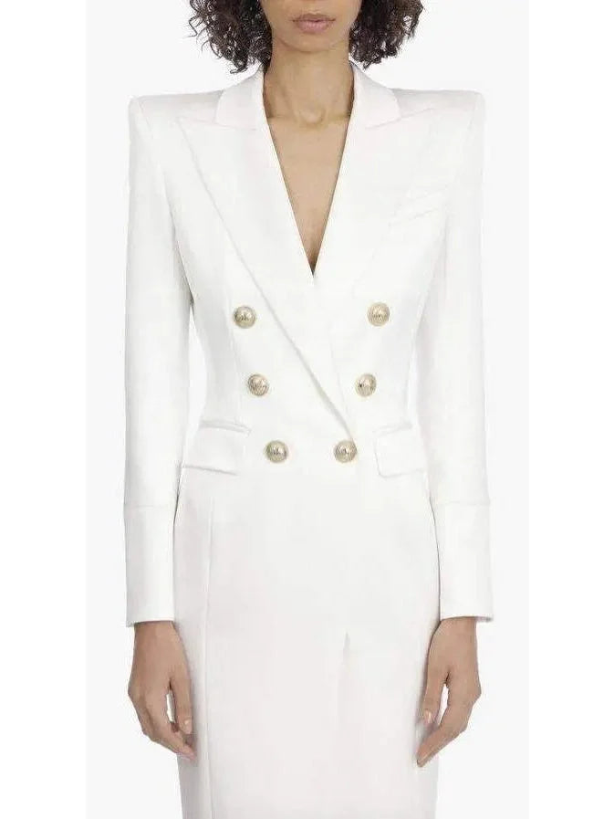 Button-Embellished Double-Breasted Dress White - Dresses