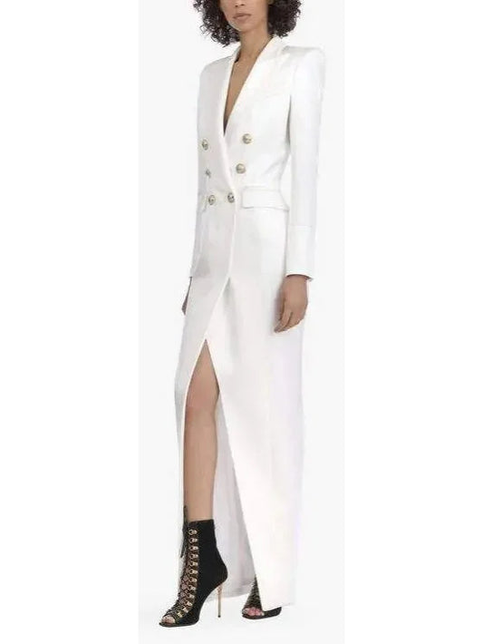 Button-Embellished Double-Breasted Dress White - Dresses