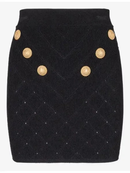 Button-Embellished Knit Mini Skirt Black - Skirts