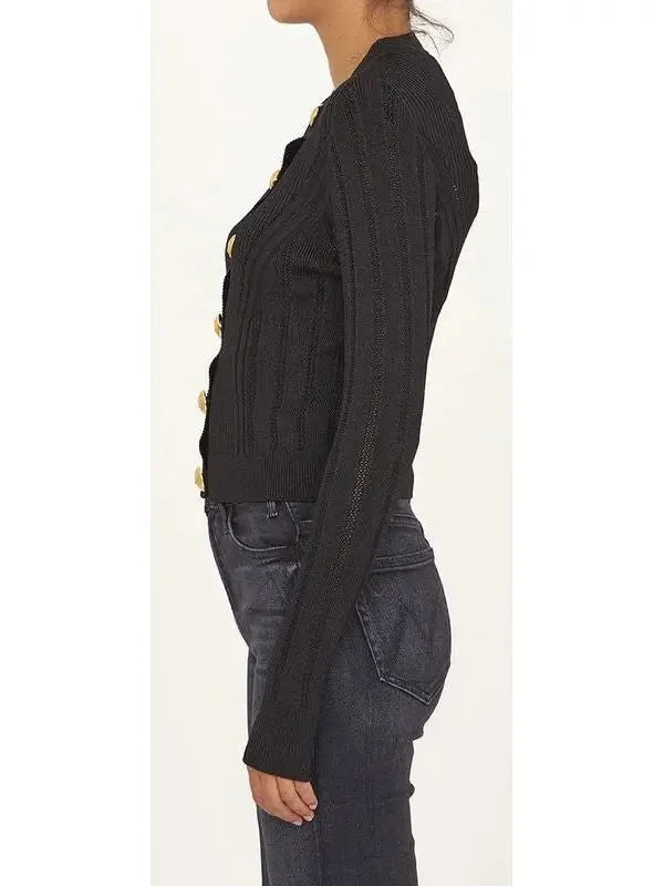 Button Embellished Knitted Cardigan in Black - Sweaters & Knitwear
