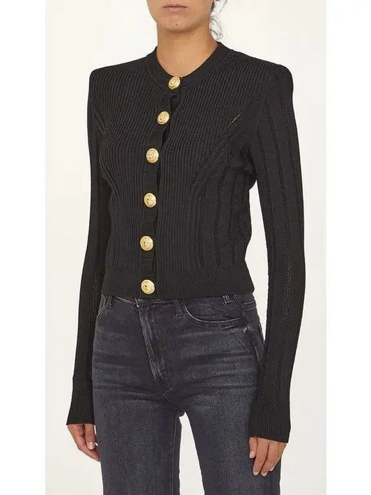 Button Embellished Knitted Cardigan in Black - Sweaters & Knitwear