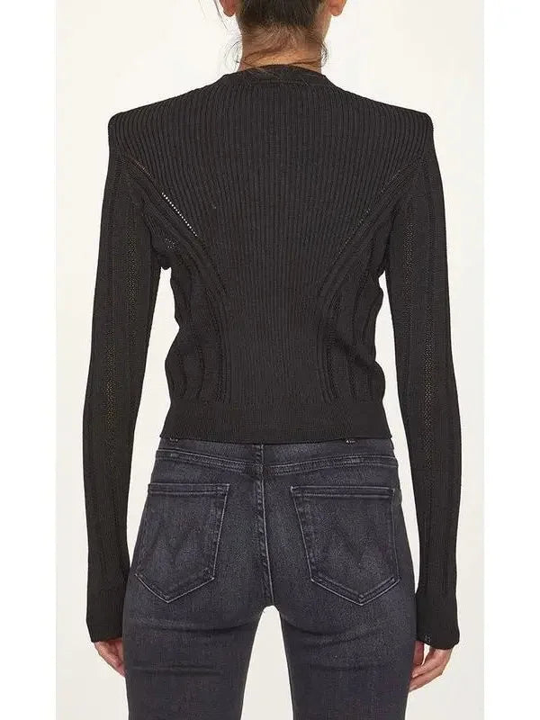 Button Embellished Knitted Cardigan in Black - Sweaters & Knitwear