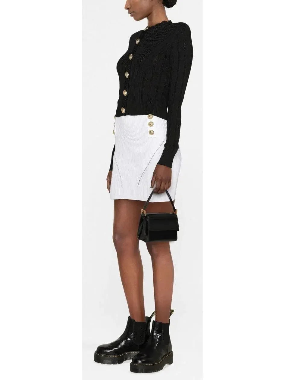 Button Embellished Knitted Cardigan in Black - Sweaters & Knitwear