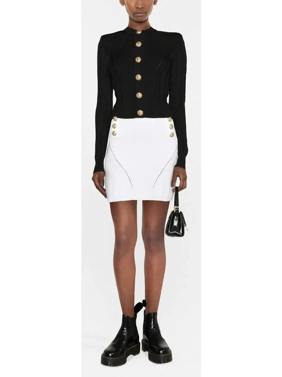 Button Embellished Knitted Cardigan in Black - Sweaters & Knitwear