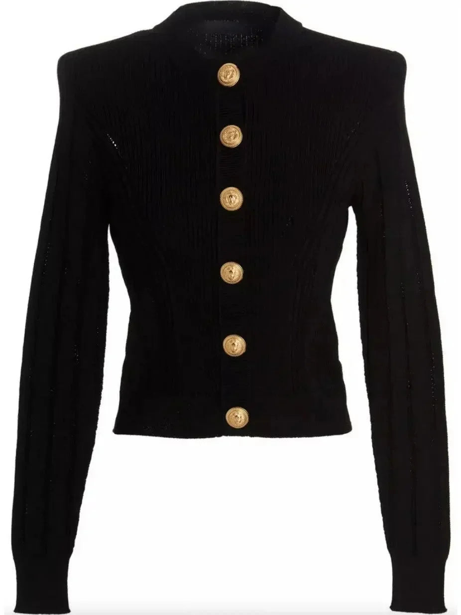 Button Embellished Knitted Cardigan in Black - Sweaters & Knitwear
