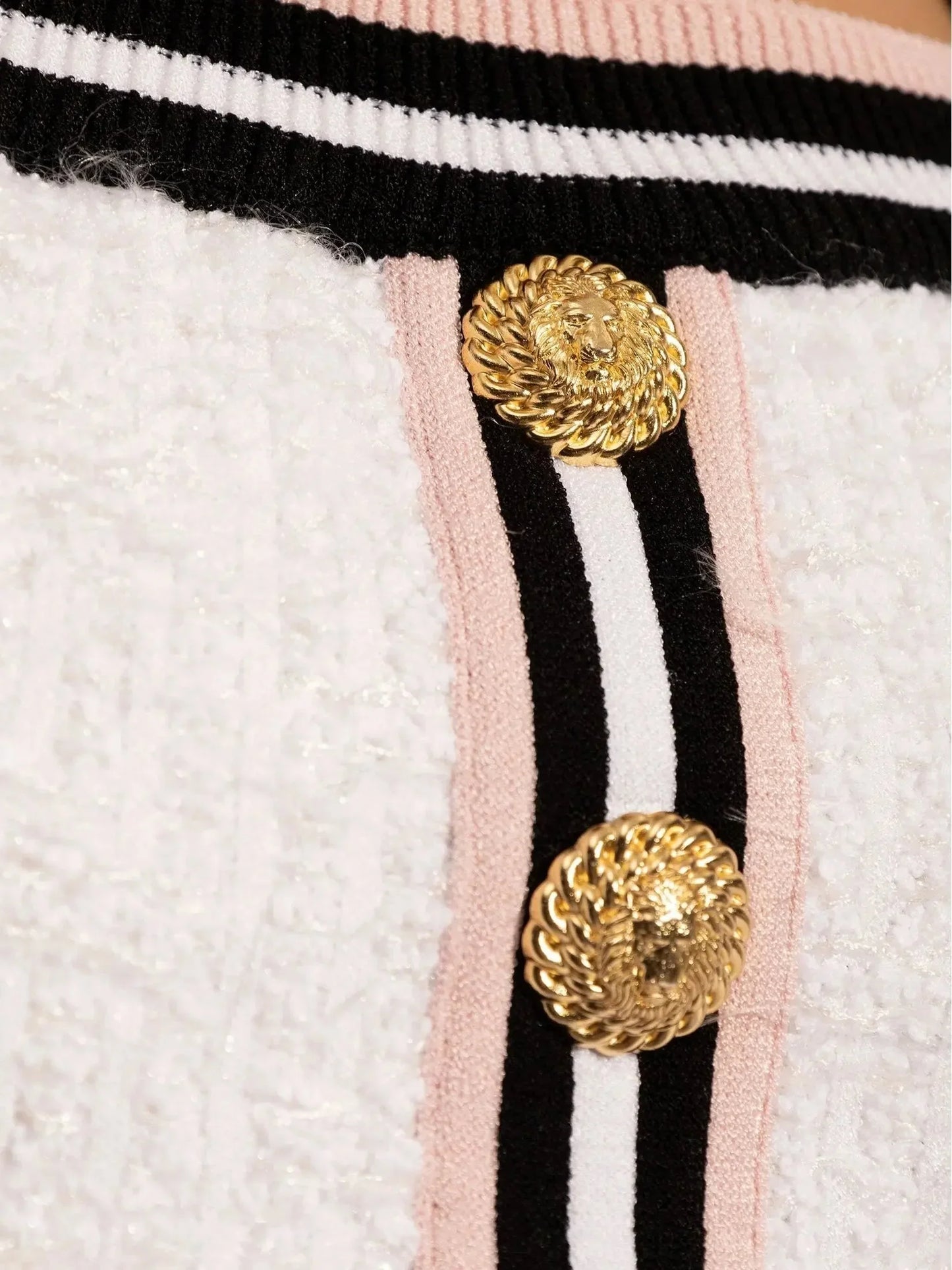 Button-Embellished White Tweed Top - Tops