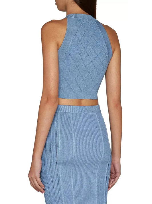 Button Knit Tank Top Blue - Tops