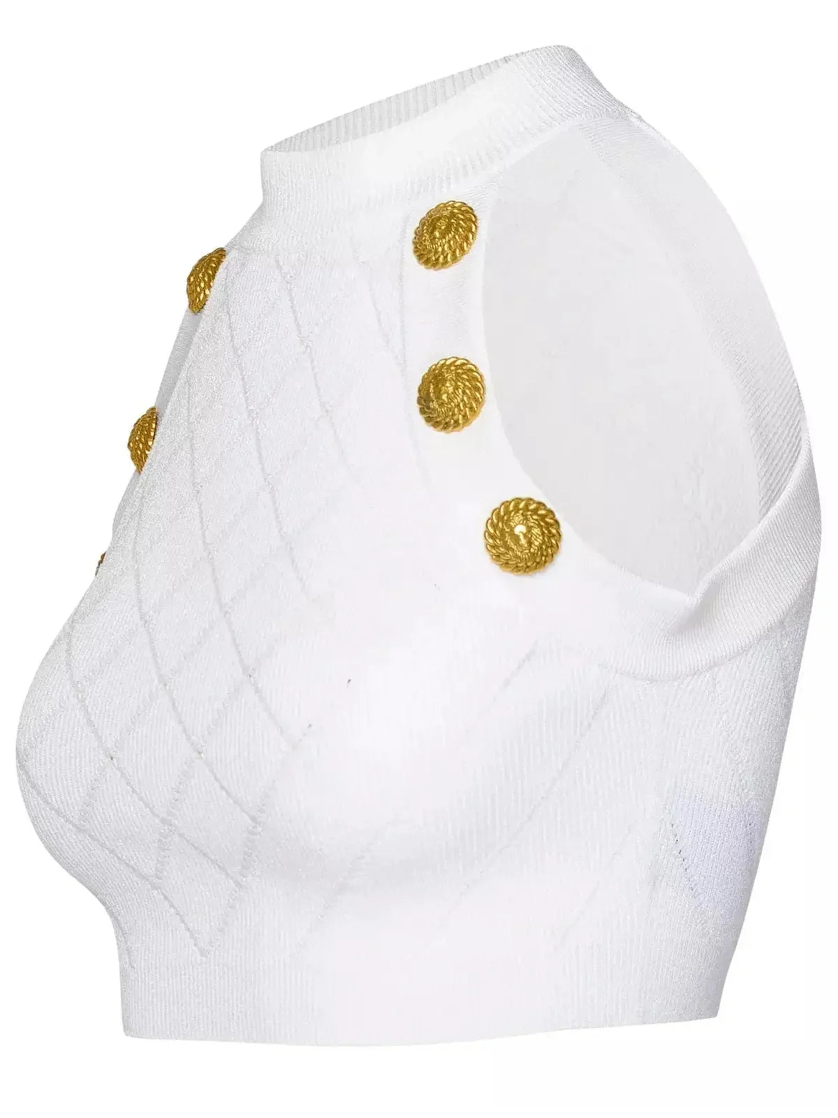 Button Knit Tank Top White - Tops