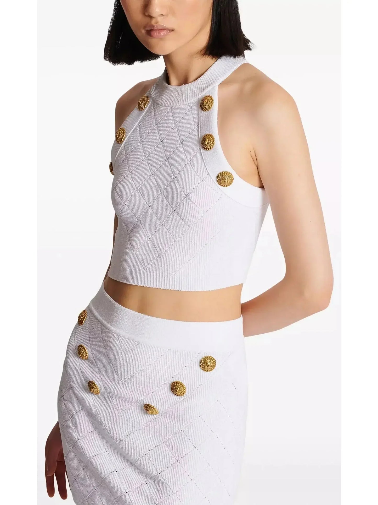 Button Knit Tank Top White - Tops