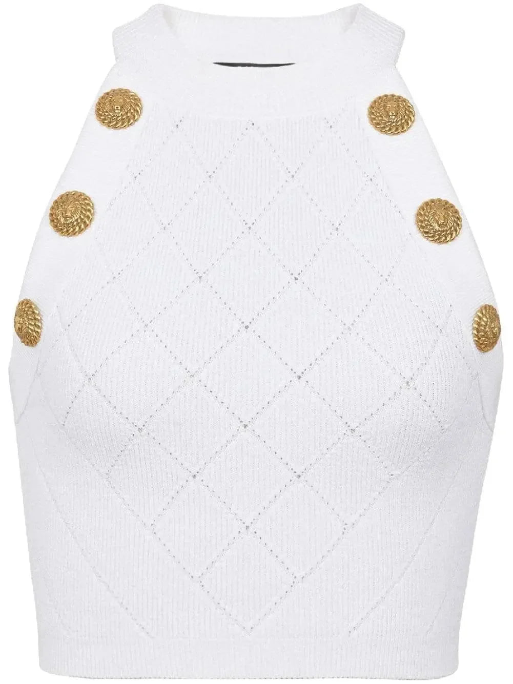 Button Knit Tank Top White - Tops