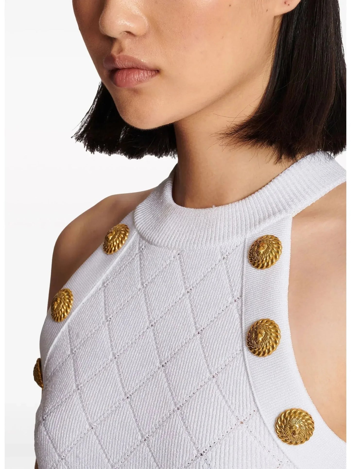 Button Knit Tank Top White - Tops