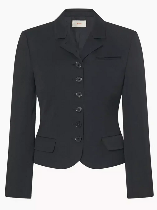 Buttoned Black Wool Fitted Blazer Jacket - Jackets