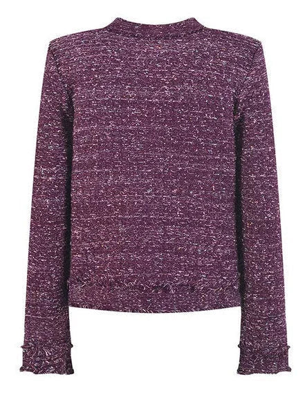 Buttoned Frayed Purple Tweed Jacket - Jackets