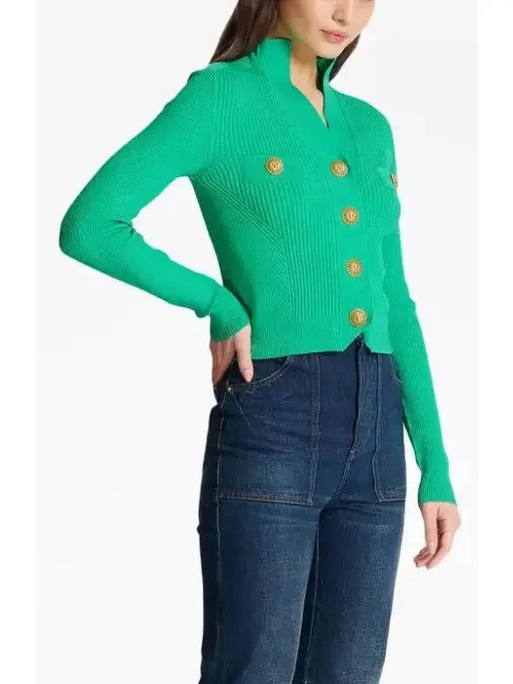 Buttoned Ribbed-Knit Cardigan in Green - Sweaters & Knitwear