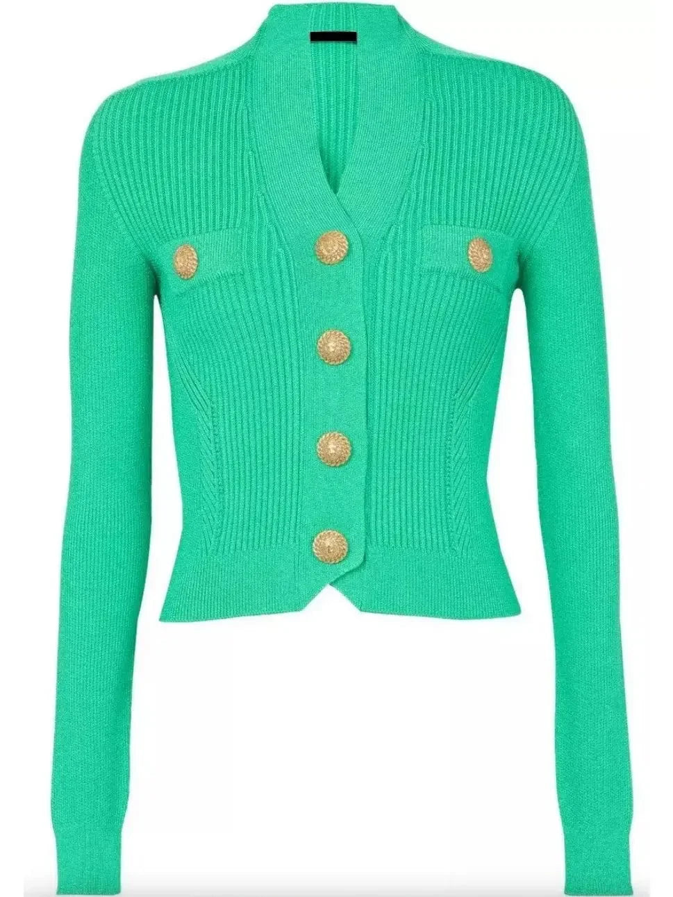 Buttoned Ribbed-Knit Cardigan in Green - Sweaters & Knitwear