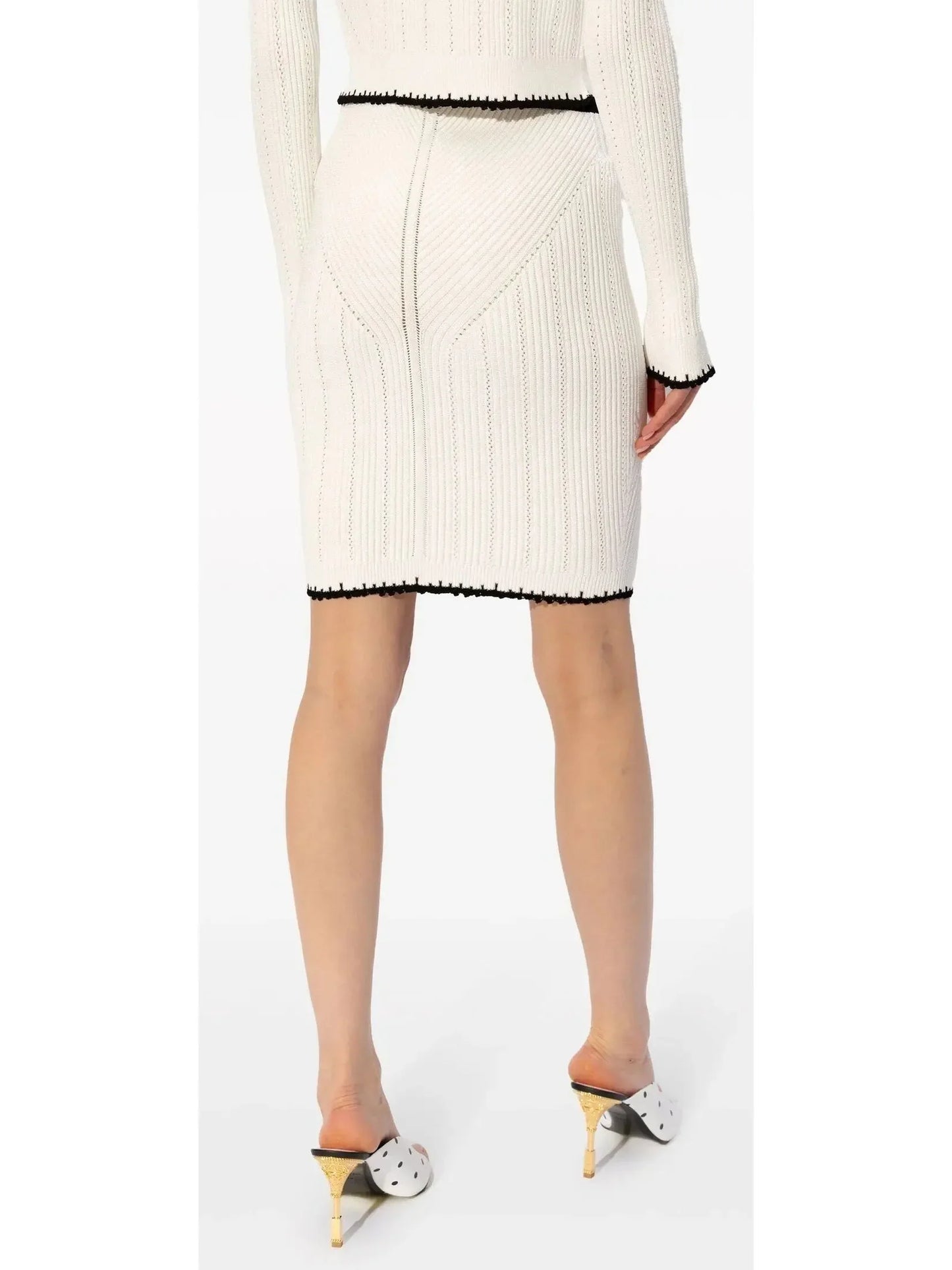 Buttoned Two-Toned Knit Skirt in Ivory and Black - Skirts