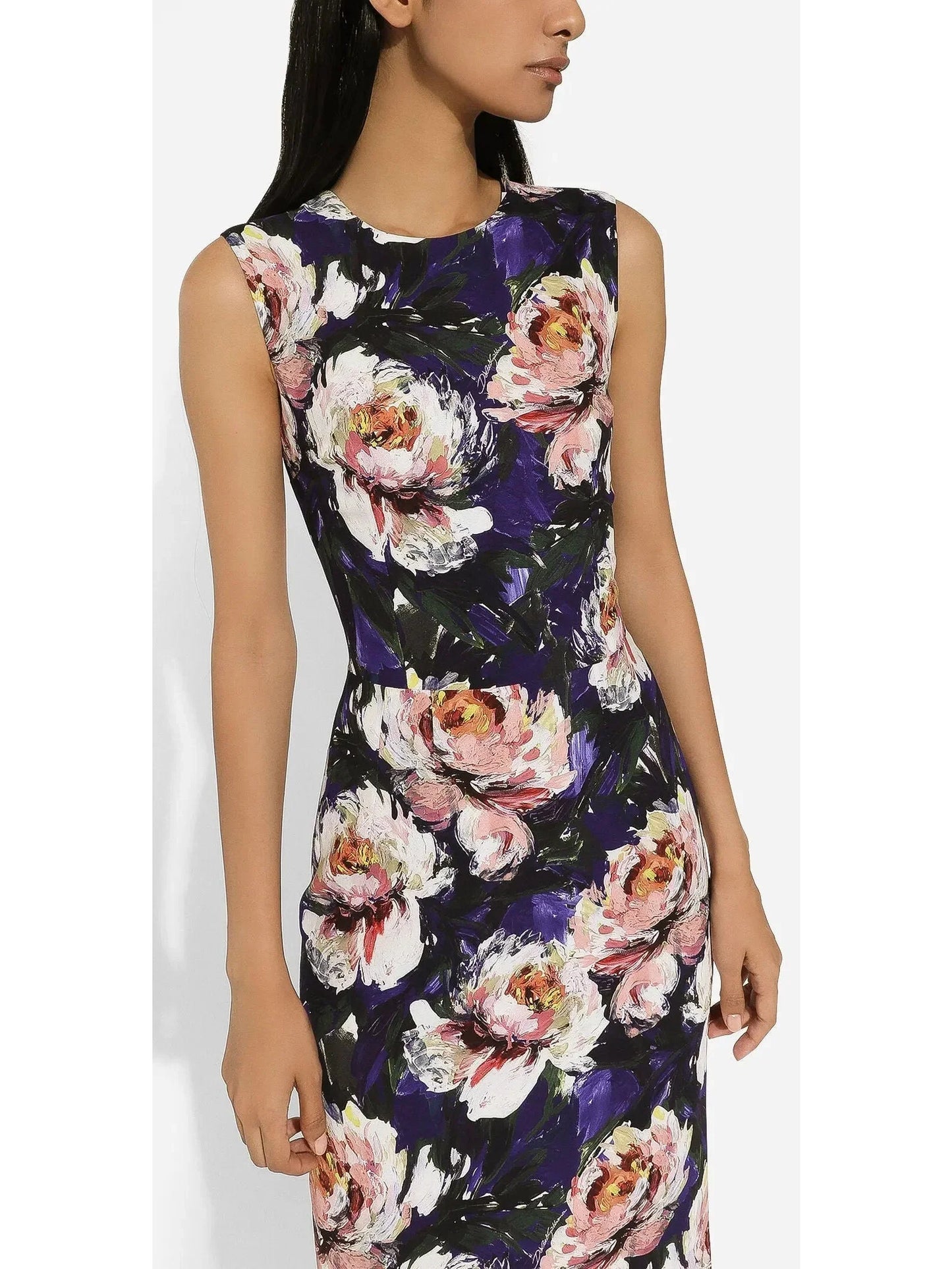 Cady Sheath Sleeveless Dress with Peony Print - Dresses