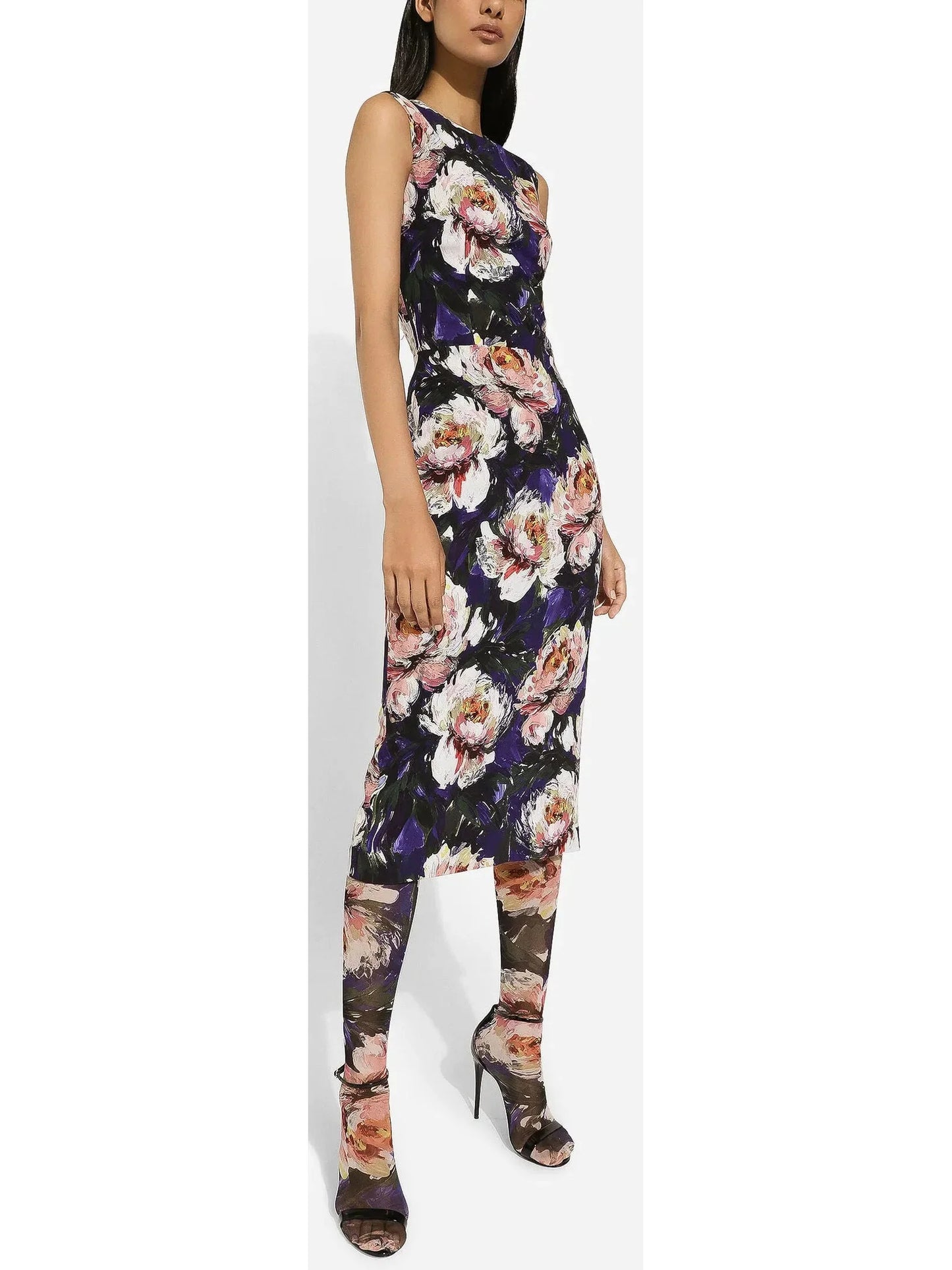 Cady Sheath Sleeveless Dress with Peony Print - Dresses