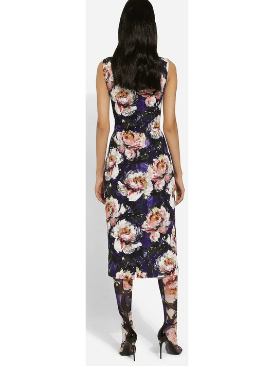 Cady Sheath Sleeveless Dress with Peony Print - Dresses