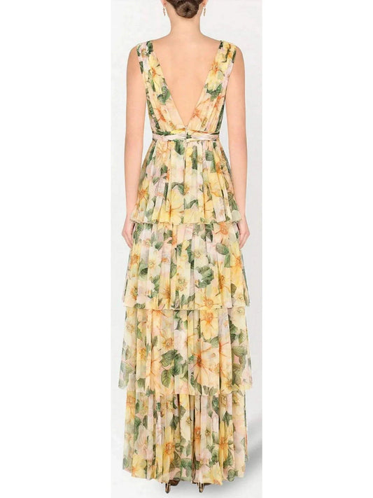 Camellia-Print Empire Line Dress - Dresses